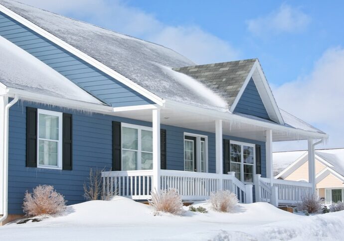 A family home in the suburbs on a sunny winter day.